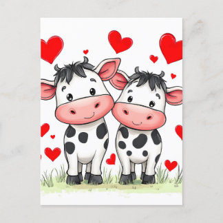 Cartoon Kuh Couple Liebe Feiertagspostkarte