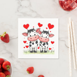 Cartoon Kuh Couple Liebe Serviette