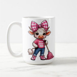 Cartoon Kuh in rosa Outfit mit Gingham Bow Kaffeetasse
