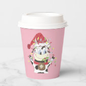 Cartoon Kuh in Weihnachtsbeleuchtung Papier Tups Pappbecher (Vorderseite)