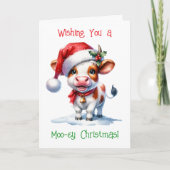 Cartoon Kuh in Weihnachtsmannmütze Personalisiert  Feiertagskarte (Vorderseite)