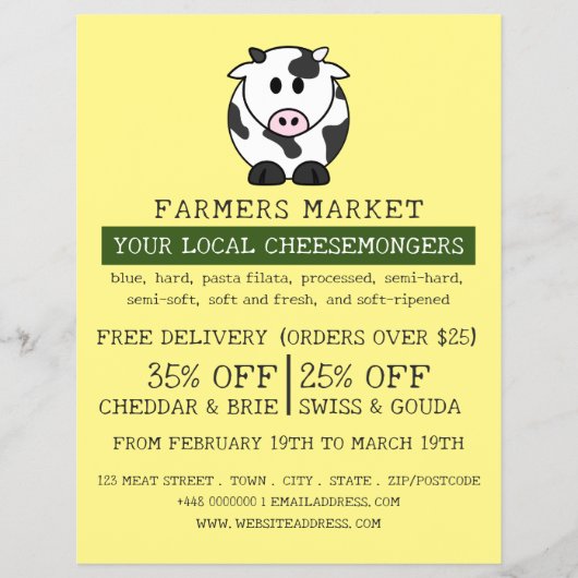 Cartoon Kuh, Käsemonger Werbung Flyer (Vorne)