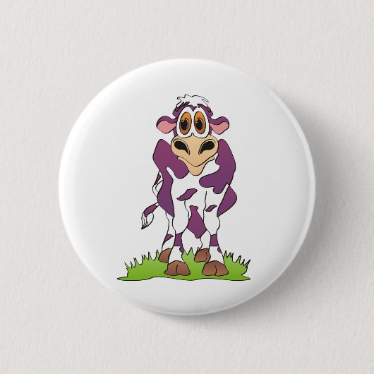 Cartoon Kuh Lila Button (Vorderseite)