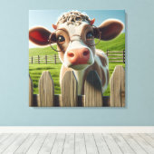 Cartoon Kuh mit Brille Leinwanddruck (Insitu (Holzboden))