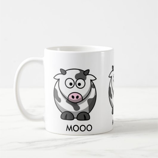 Cartoon-Kuh MOOO (3x herum) Kaffeetasse (Links)