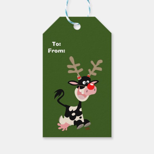Cartoon Kuh oder Rentier? Geschenkanhänger (Vorderseite)