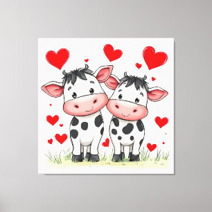 Cartoon-Kuh-Paar Liebe Leinwanddruck