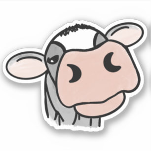 Cartoon-Kuh schwarz weiß rosa Küss grau Farm Tier Aufkleber