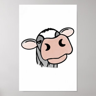 Cartoon-Kuh schwarz weiß rosa Kuss grau Farm Tier Poster