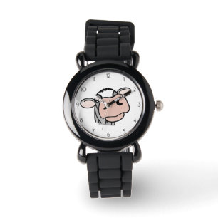 Cartoon Kuh Schwarz-weiß rosa Kuss graues Nutztie Armbanduhr