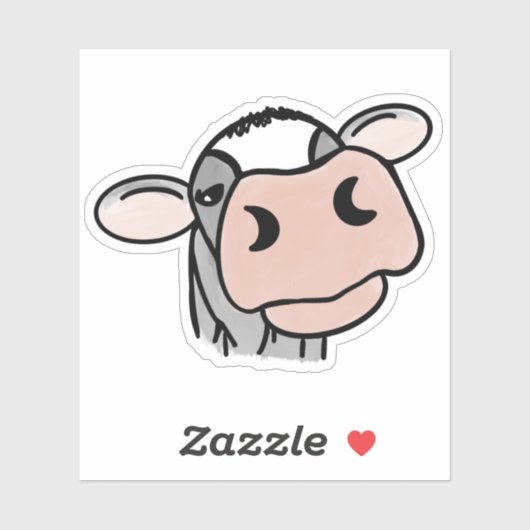 Cartoon Kuh Schwarz-weiß rosa Kuss graues Nutztier Aufkleber (Blatt)