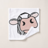 Cartoon Kuh Schwarz-weiß rosa Kuss graues Nutztier Badhandtuch Set (Waschlappen)