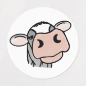 Cartoon Kuh Schwarz-weiß rosa Kuss graues Nutztier Etiketten (Design 1)