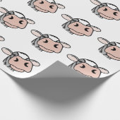 Cartoon Kuh Schwarz-weiß rosa Kuss graues Nutztier Geschenkpapier (Ecke)