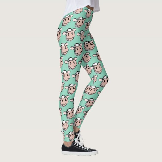 Cartoon Kuh Schwarz-weiß rosa Kuss graues Nutztier Leggings (Rechts)