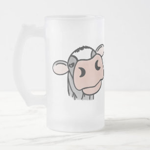 Cartoon Kuh Schwarz-weiß rosa Kuss graues Nutztier Mattglas Bierglas