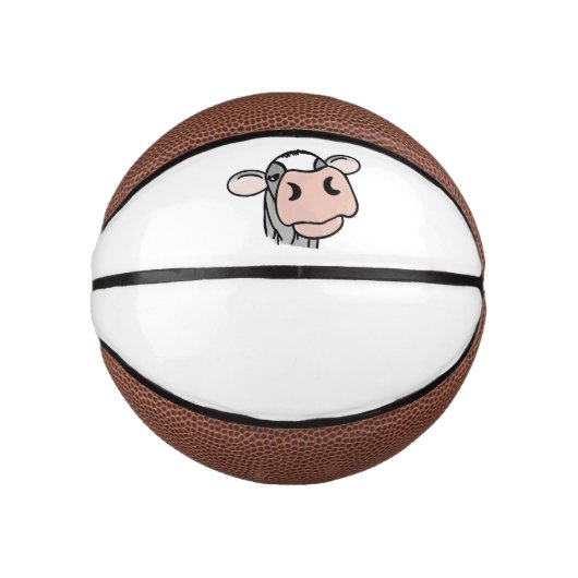 Cartoon Kuh Schwarz-weiß rosa Kuss graues Nutztier Mini Basketball (Vorderseite)