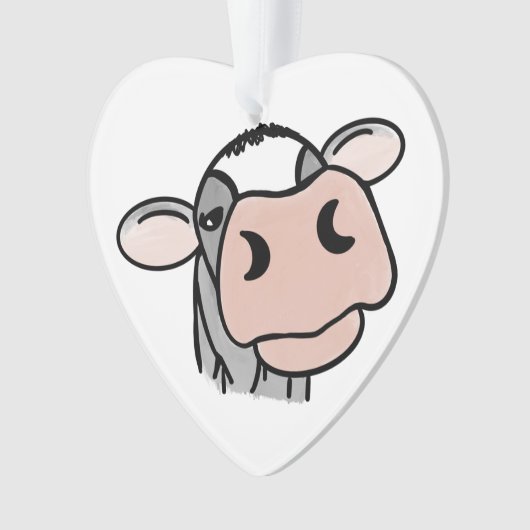 Cartoon Kuh Schwarz-weiß rosa Kuss graues Nutztier Ornament (Vorderseite)