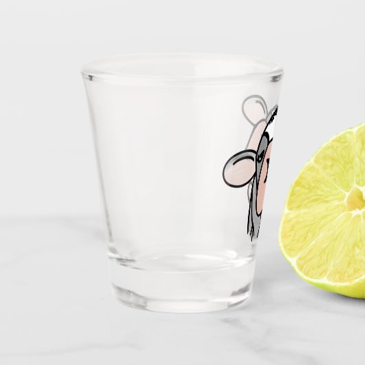 Cartoon Kuh Schwarz-weiß rosa Kuss graues Nutztier Schnapsglas (Links)