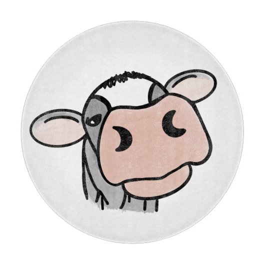 Cartoon Kuh Schwarz-weiß rosa Kuss graues Nutztier Schneidebrett (Vorderseite)