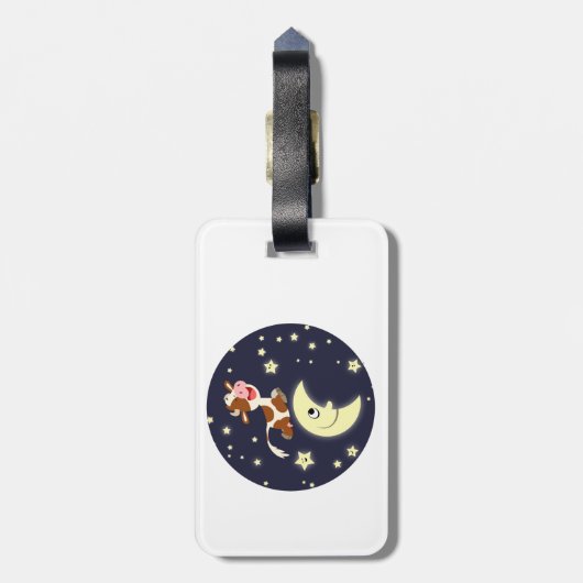 Cartoon Kuh sprang über den Mond-Gepäckanhänger Gepäckanhänger (Rückseite vertikal)