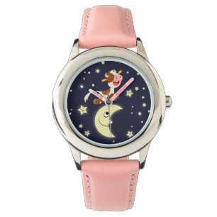 Cartoon Kuh sprang über die Mondbeobachtung Armbanduhr