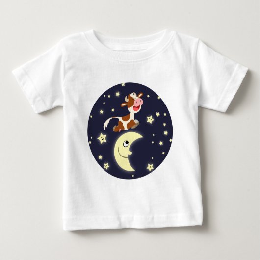 Cartoon Kuh springt über den Mond Baby T - Shirt (Vorderseite)