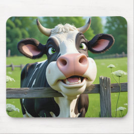 Cartoon Kuh zinnt über einen Zaun Mousepad