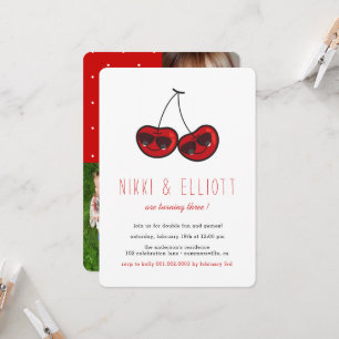 Cartoon Kühle Party Kirschen Zwillinge Geburtstag  Einladung