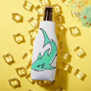 Cartoon lächelnd Hai Minze blaugrünes Ozeantier Flaschenkühler