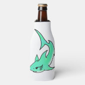 Cartoon lächelnd Hai Minze blaugrünes Ozeantier Flaschenkühler (Flaschenvorderseite)