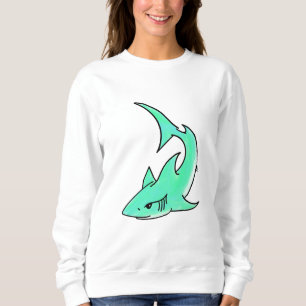 Cartoon lächelnd Hai Minze blaugrünes Ozeantier Sweatshirt