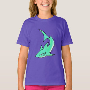 Cartoon lächelnd Hai Minze blaugrünes Ozeantier T-Shirt