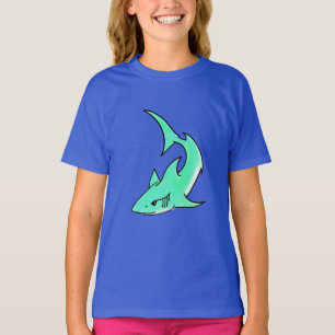 Cartoon lächelnd Hai Minze blaugrünes Ozeantier T-Shirt