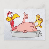 Cartoon lächelnd Pute in Pfanne Postkarte (Vorderseite)