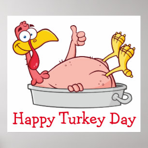 Cartoon lächelnd Truthühner in Pfanne Poster