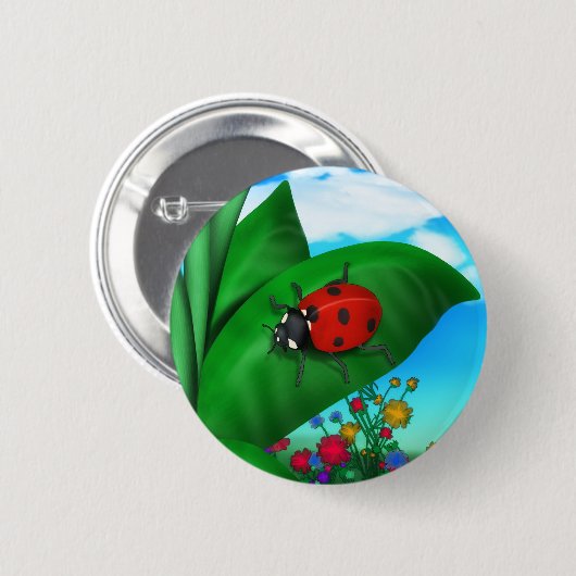 Cartoon Lady Bug Button (Vorne & Hinten)