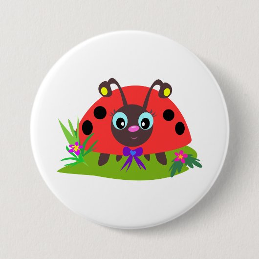 Cartoon Ladybug Bow und Blume Button (Vorderseite)