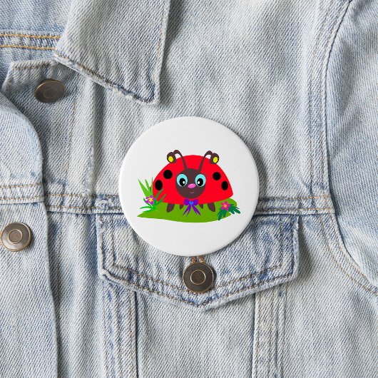 Cartoon Ladybug Bow und Blume Button