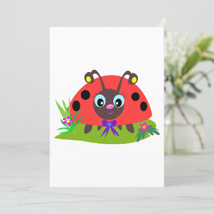 Cartoon Ladybug Bow und Blume Einladung