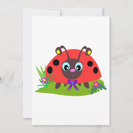 Cartoon Ladybug Bow und Blume Einladung (Vorderseite)