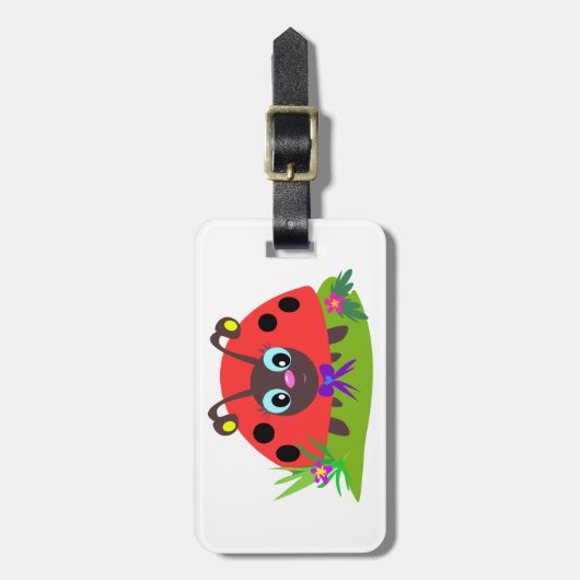 Cartoon Ladybug Bow und Blume Gepäckanhänger (Vorderseite vertikal)