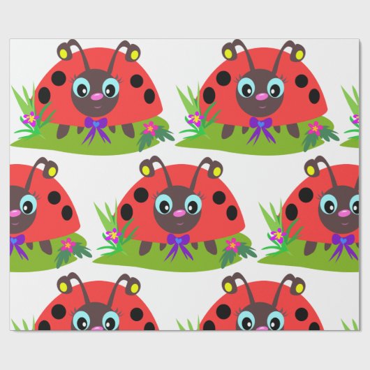 Cartoon Ladybug Bow und Blume Geschenkpapier (Flach)
