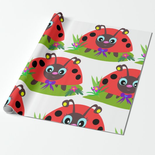 Cartoon Ladybug Bow und Blume Geschenkpapier (Ungerollt)