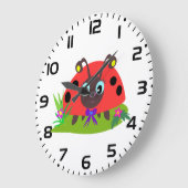 Cartoon Ladybug Bow und Blume Große Wanduhr (Winkel)