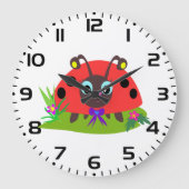 Cartoon Ladybug Bow und Blume Große Wanduhr (Vorderseite)
