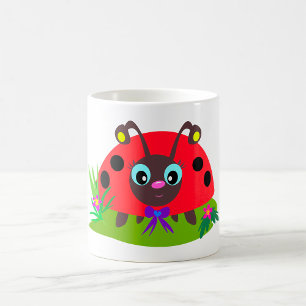 Cartoon Ladybug Bow und Blume Kaffeetasse