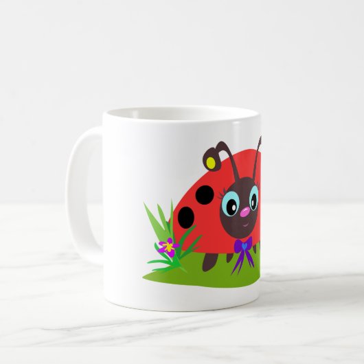 Cartoon Ladybug Bow und Blume Kaffeetasse (Vorderseite Links)