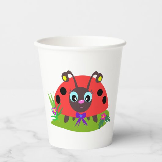 Cartoon Ladybug Bow und Blume Pappbecher (Vorderseite)