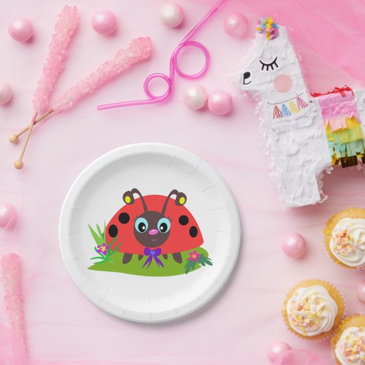 Cartoon Ladybug Bow und Blume Pappteller (Party)